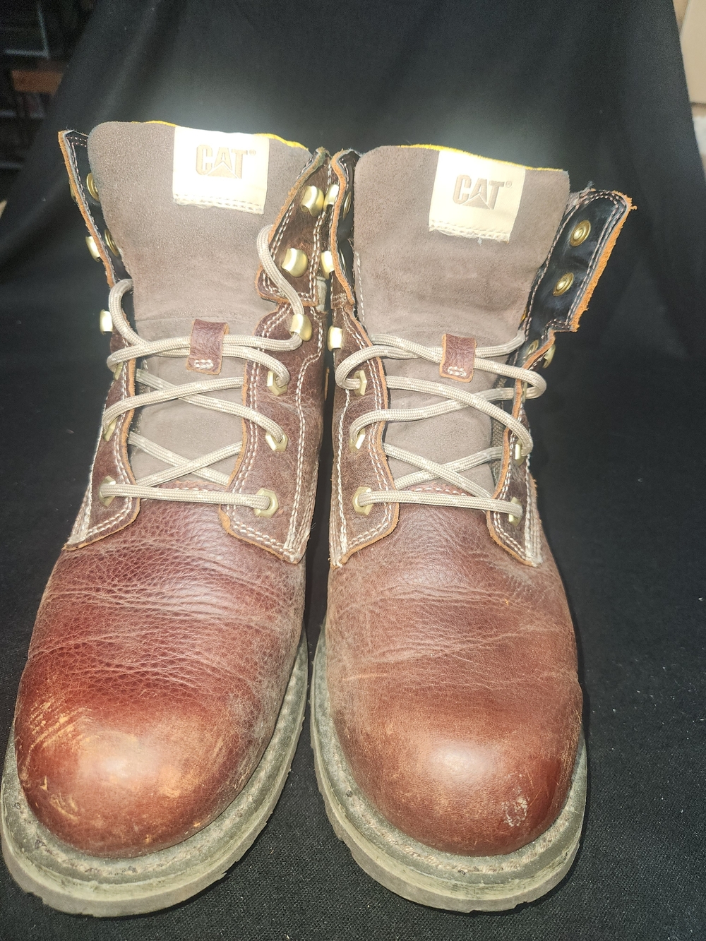 Caterpillar Brown Leather Work Boots with Tan Accents